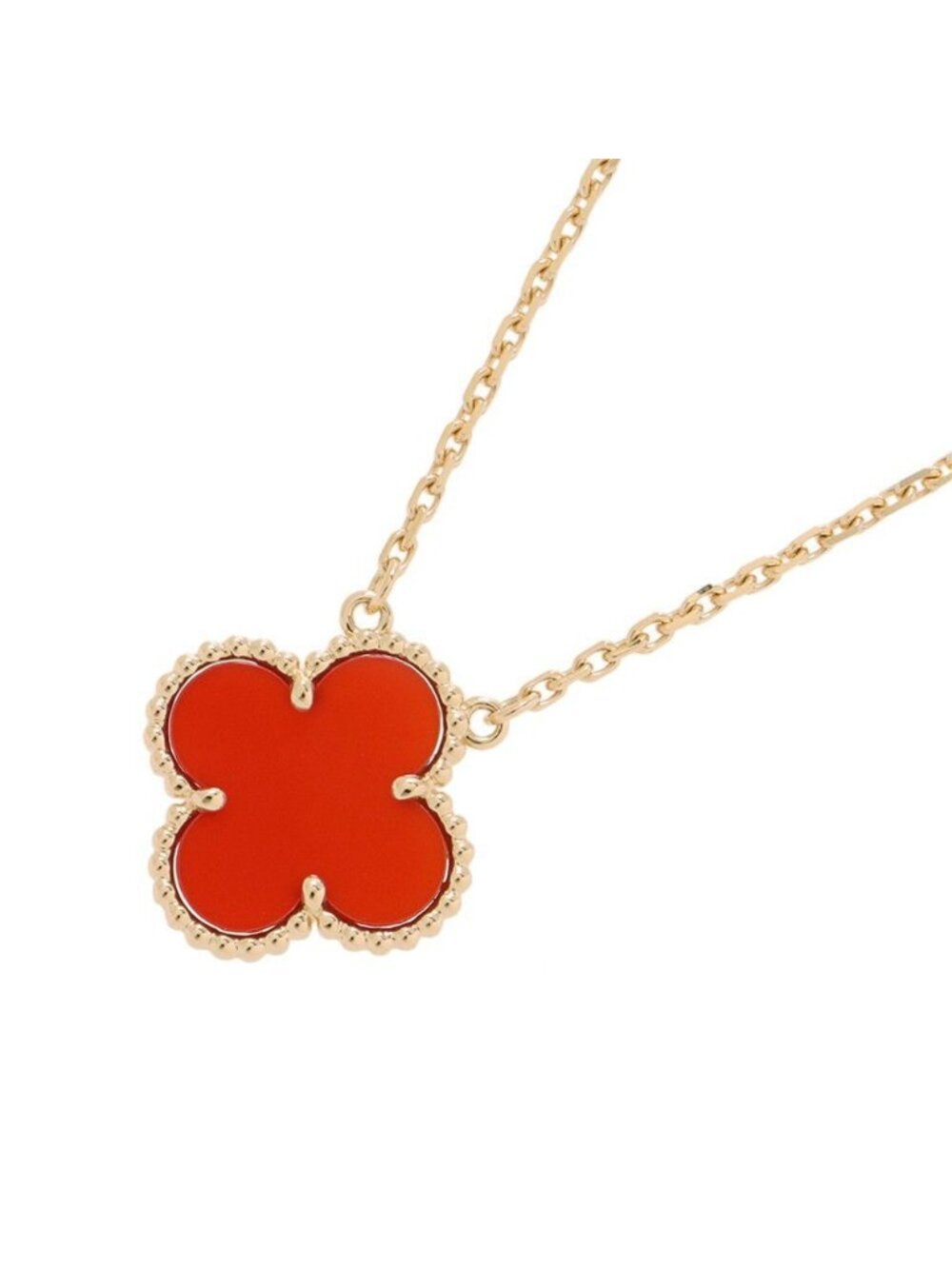 Van Cleef & Arpels Necklace Vintage Alhambra Pendant Carnelian 18k Yellow Gold